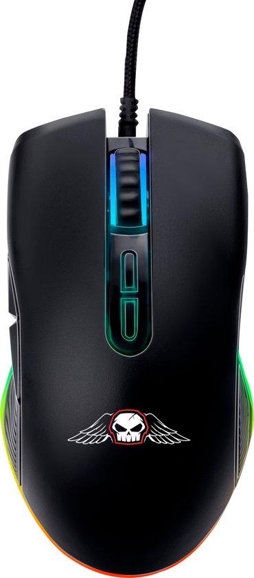 No Fear Gaming Muis - 7200dpi - RGB Muis met LED-Verlichting - 1.5M Kabel - USB 2.0 Aansluiting - Zwart