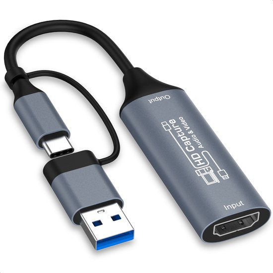 Skoov HDMI Capture Kaart Incl. USB-C Adapter - Video/Spel Opname - HDMI naar USB - 1080P HD - Cam link - Video grabber - Streamen