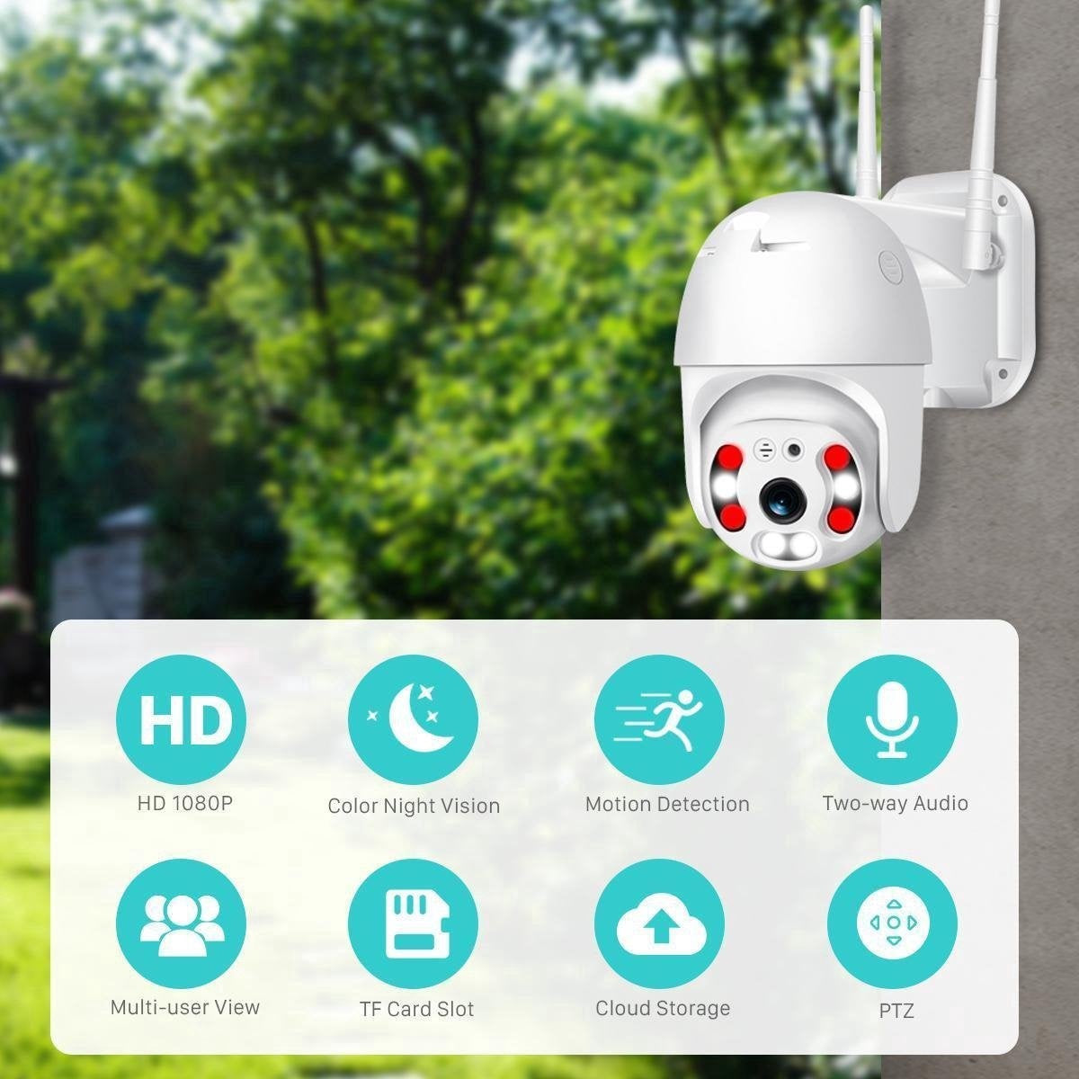Fuegobird Full HD 1080P Wifi Smart Bewakingscamera's - PTZ IP Camera - IP66 Waterdichtheid - Binnen en Buitengebruik - Ondersteuning 2.4G/5G WIFI - ONVIF - Wit