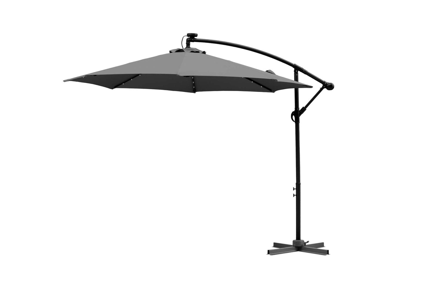 Feelfurniture Toscano Zweefparasol Donkergrijs – Banana Parasol met LED-Verlichting en Hoes – Ø300 cm