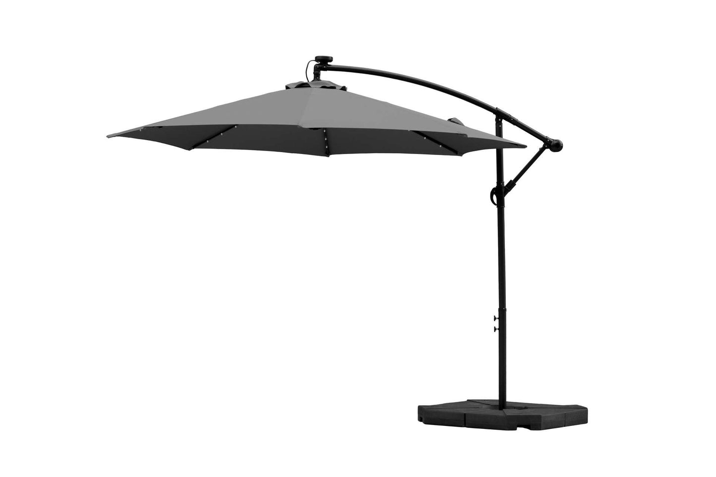 Feelfurniture Toscano Zweefparasol Donkergrijs – Banana Parasol met LED-Verlichting en Hoes – Ø300 cm