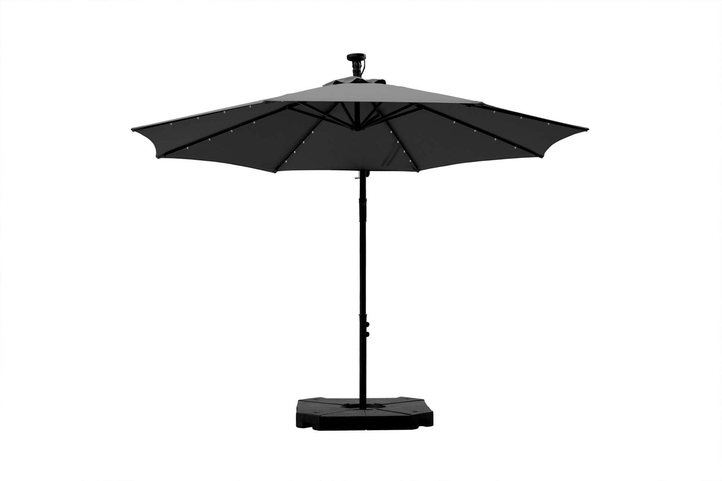 Feelfurniture Toscano Zweefparasol Donkergrijs – Banana Parasol met LED-Verlichting en Hoes – Ø300 cm