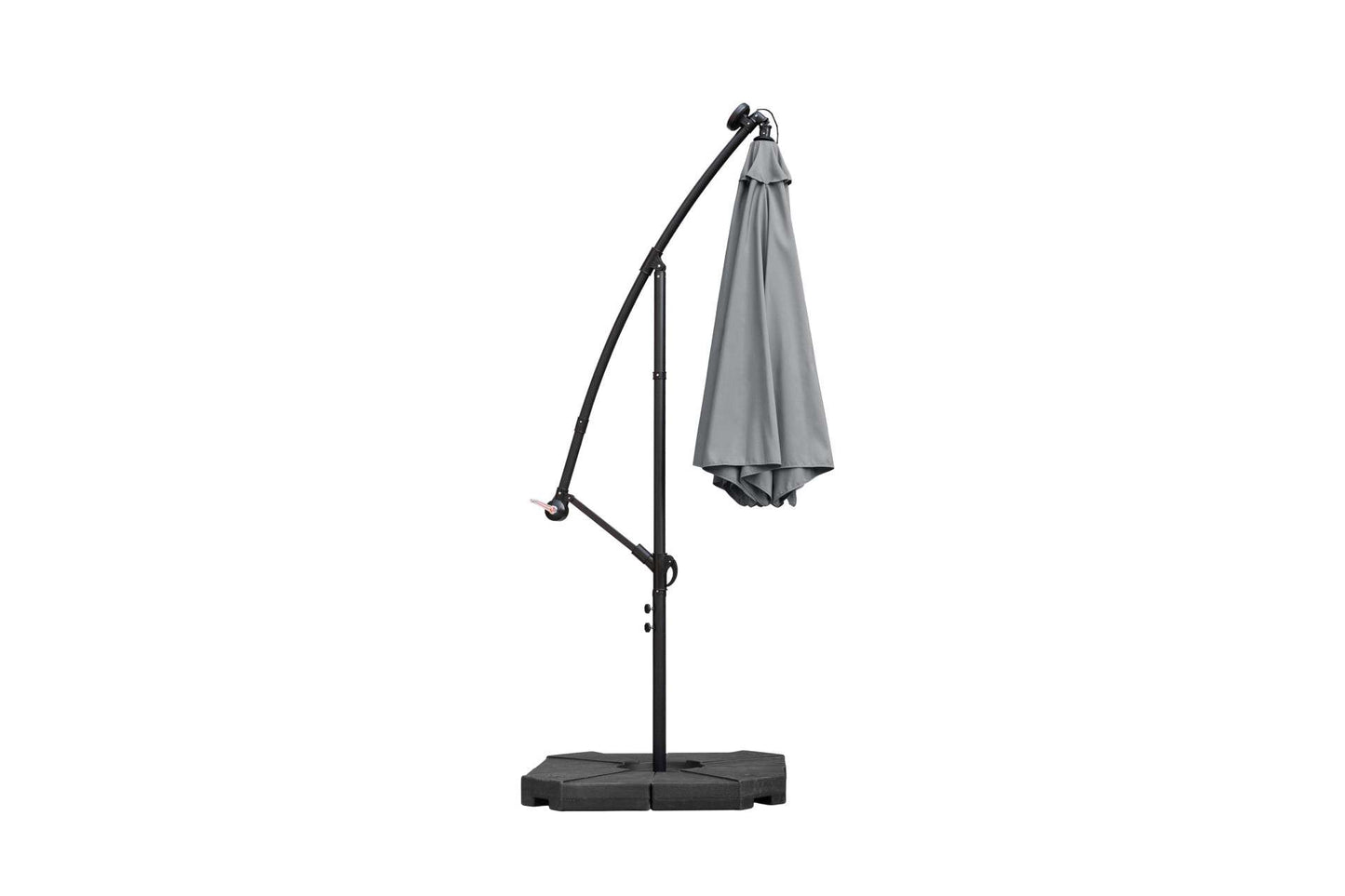 Feelfurniture Toscano Zweefparasol Donkergrijs – Banana Parasol met LED-Verlichting en Hoes – Ø300 cm