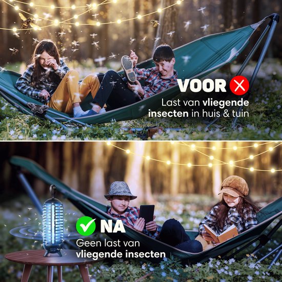 Vulpes Goods® Verjager - Muggenlamp Oplaadbaar - Elektrische Insectendoder - Vliegenlamp - Insectenlamp - UV stand & Nachtlamp - Ophangbaar - Waterdicht - Incl. opvangbak & schoonmaakborstel