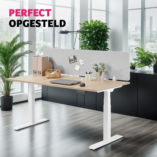 tectake® Bureauscherm scheidingswand Noisy - Met geluidsabsorberende PET-kern - Inclusief 2 bevestigingsklemmen - Afmeting (LxB) 160 x 40 cm - Grijs