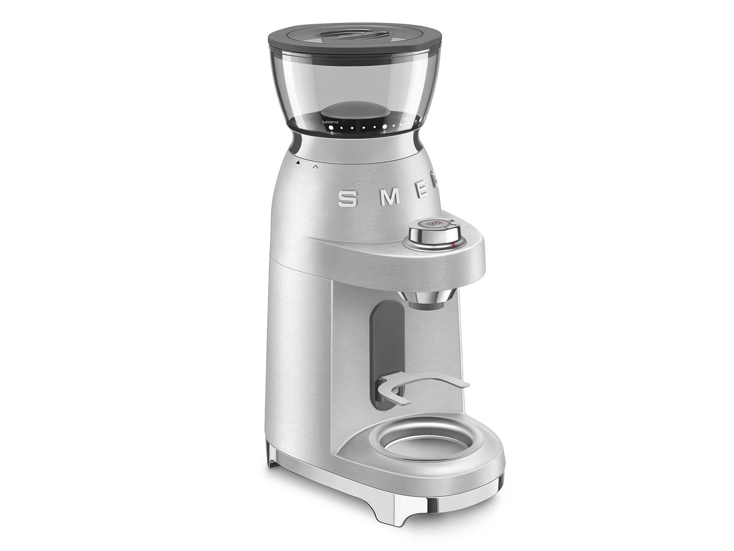 Smeg Aluminium Koffiemolen CGF02SSEU – Conische Maalschijf Met 50 Maalniveaus – Zilver / RVS