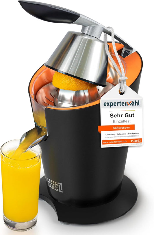 LEBENLANG Elektrische Sinaasappelpers 600 W - Zwart, 20 x 20 x 31 cm, Roestvrij Staal, Incl. Hendelarm
