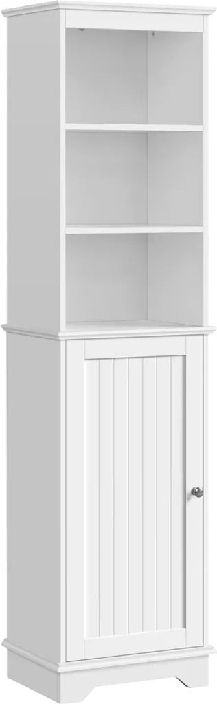 Yaheetech Badkamerkast 40 x 30 x 153 cm - Wit - Hoge Opbergkast met 3 Open Planken en Verstelbare Legplank