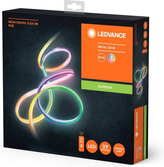 LEDVANCE Wand- en plafondarmatuur: voor alle oppervlakken, NEON DIGITAL FLEX / 23 W, 22-…24- V, stralingshoek: 16-, RGB, body materiaal: silicone, IP44