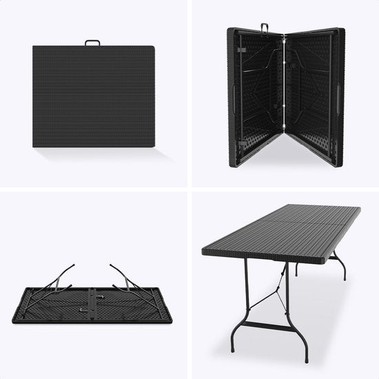 LifeGoods Inklapbare Tafel - 180 cm - Campingtafel - 6 tot 8 Personen - Vouwtafel - Zwart