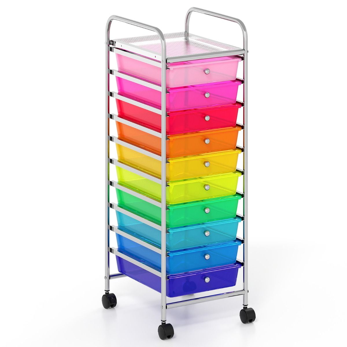 Coast Rolwagen met 10 lades - verchroomd metalen frame - vergrendelbare wielen - multicolor