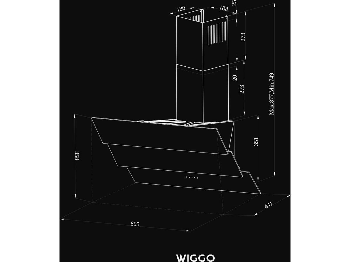 Wiggo Schuine Afzuigkap - Triple Glas ECO Model - 90 cm - Zwart