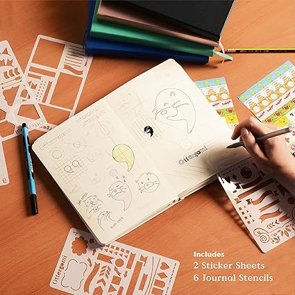 Ottergami Set van 2 Bullet Journal met stippen, A5 Notitieboek + Scrapbooking Sticker