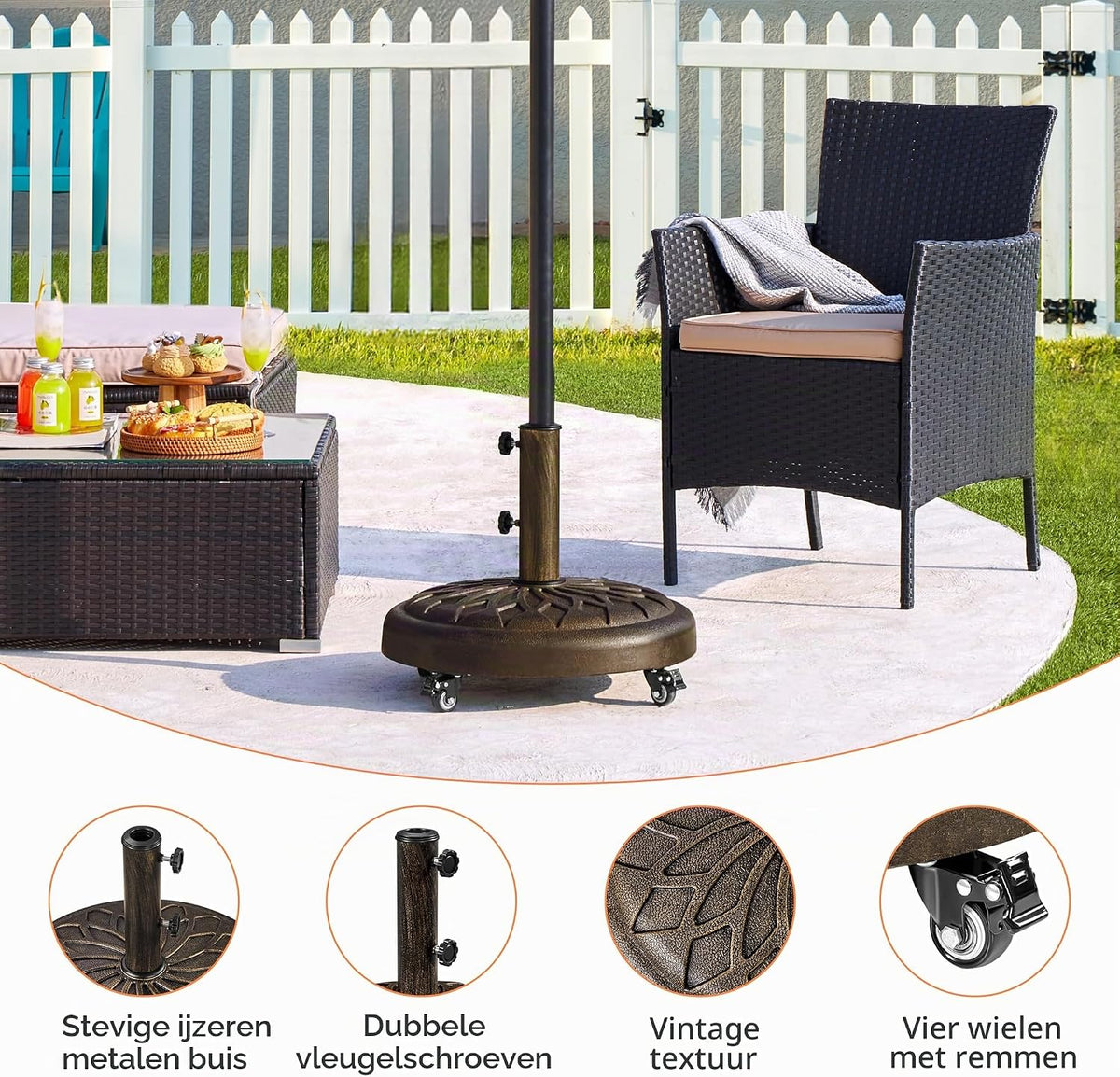 Yaheetech Parasolvoet met Wielen 50,5 x 42 cm - Bronze - Geschikt voor Parasolstokken ø34/38/48 mm