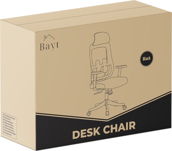 Bayt Ergonomische Bureaustoel - Office chair - Bureaustoel - Bureaustoel Volwassenen - Kantoorstoel - Verstelbaar - Hoofdsteun - Zwart