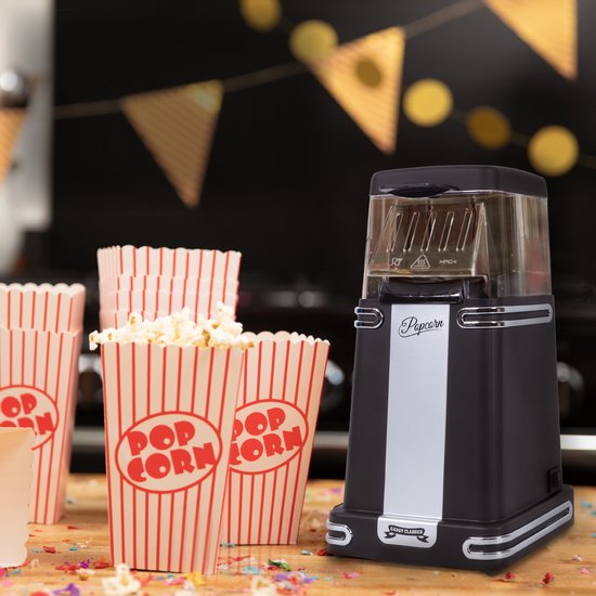Gadgy Popcorn Machine Retro - Zwart - Hete Lucht Popcorn Maker- 26,5 x 14 CM - Funcooking voor Party & Kids