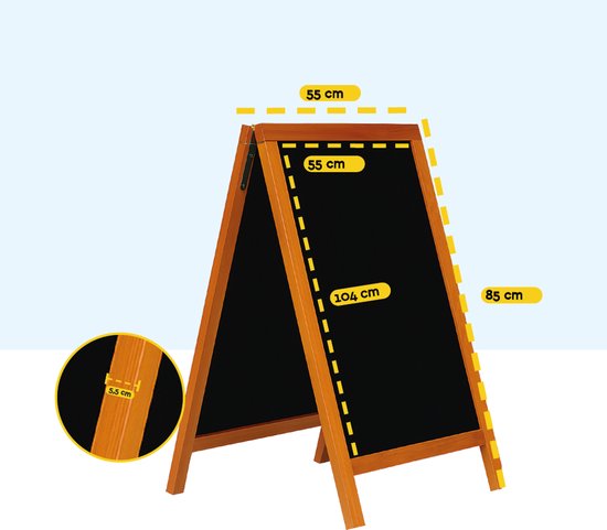 BRASQ Krijtstoepbord Mahonie - 55x 85 CM - Krijtbord - Reclamebord - Stoepbord - Dubbelzijdig - voor Binnen en Buiten - Horeca