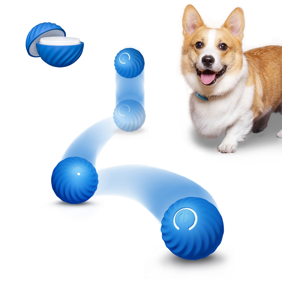 Petgravity slimme stuiterbal (voor kleinere hond) blauw