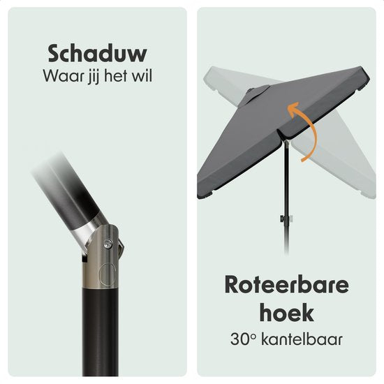 LifeGoods Parasol - Tuin - Balkonparasol - 200x125cm - 30° Kantelbaar - Waterdicht - UPF50+ - Donkergrijs