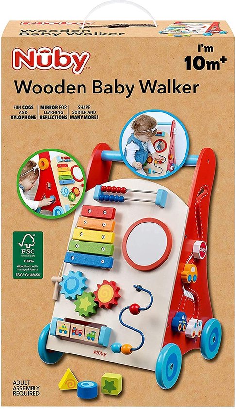 Nûby - Interactieve Houten Looptrainer - Educatief babyspeelgoed – 10m+