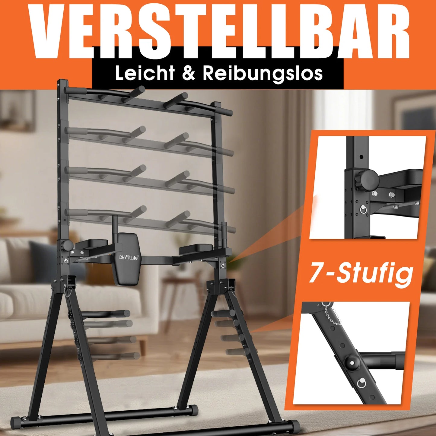 DH FitLife Opvouwbare Power Tower Dip Station – Vrijstaande Optrekstang tot 150 kg voor Thuisgym