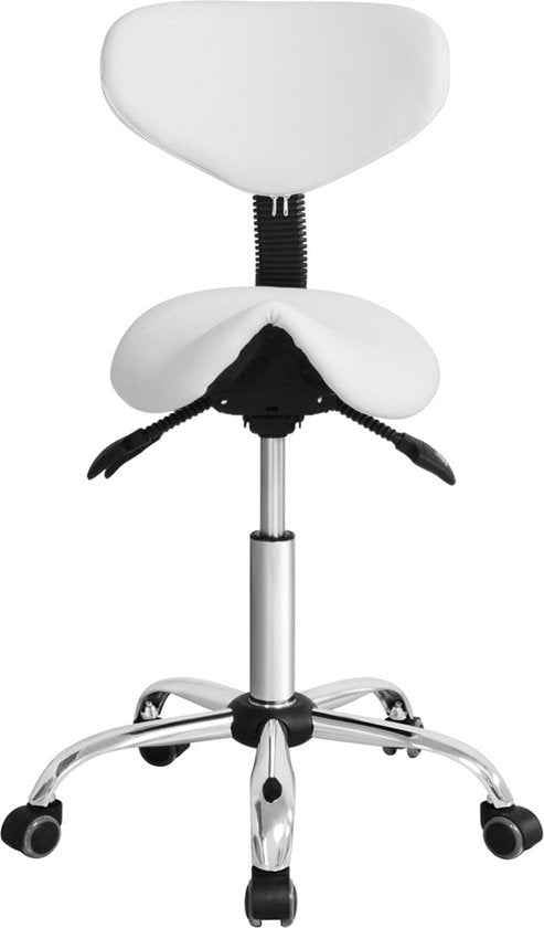VDD Zadelkruk - Ergonomisch Design - Verstelbare Hoogte - 40x40x112 cm - Wit