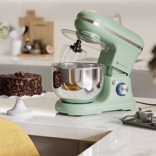 KitchenBrothers Keukenmachine - 1200W - Keukenrobot - 5L - Broodmixer - Mixer met Mengkom - Keukenmixer - Pastelgroen