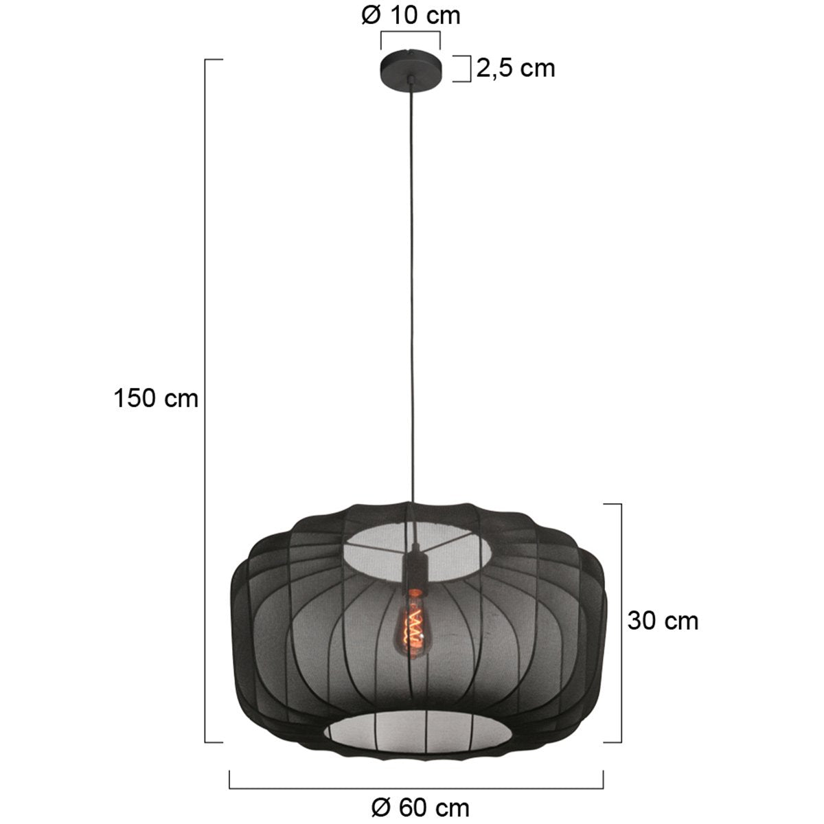 Anne Lighting - hanglamp - Sable - zwart - linnen metaal - Ø 60cm - E27 - 4193ZW