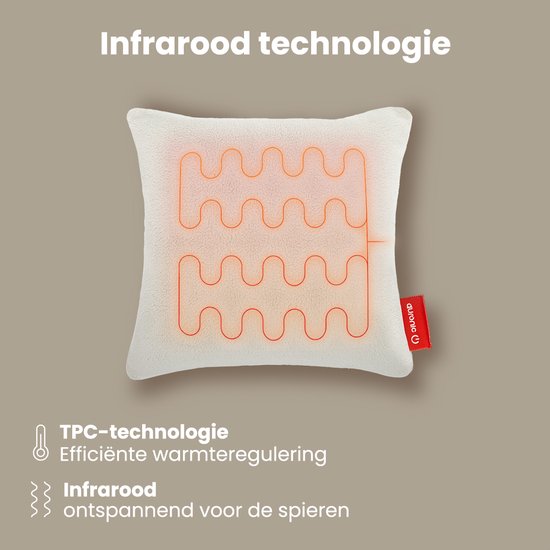 Auronic Warmtekussen - Sherpa Fleece - 45x45 - Draadloos - Oplaadbaar - Elektrisch kussen - Infrarood - Wit