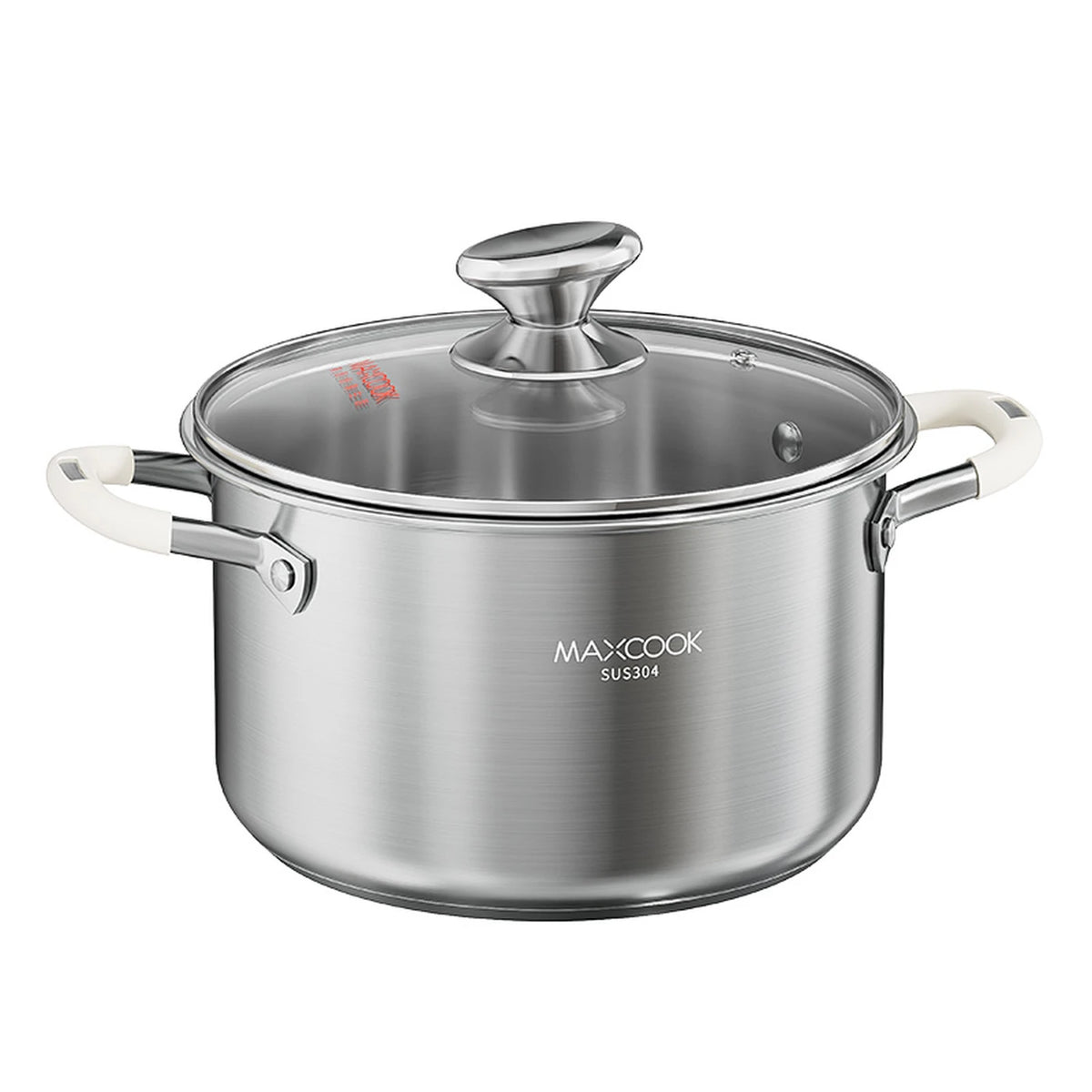 MAXCOOK Soeppan Ø22 cm - 4,3 Liter - RVS 304 - Geschikt voor Inductie - Glazen Deksel - Siliconen Handgrepen
