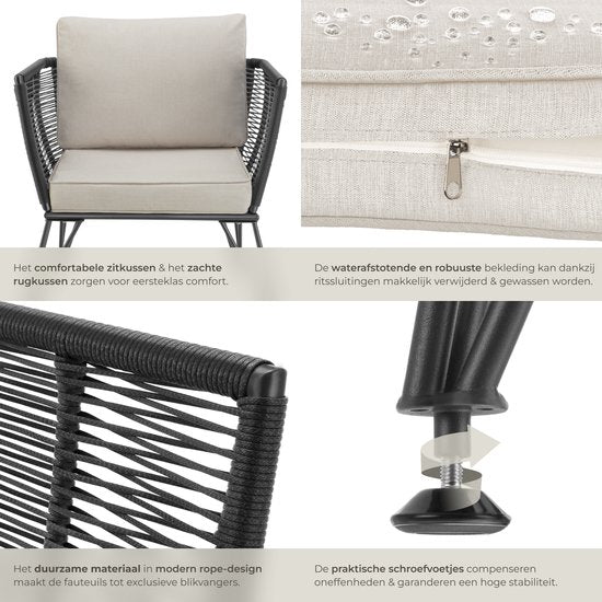 tectake® 2-delige Set Tuin Lounge fauteuils Sundo in Rope-Design – Comfort en Stijl - loungestoelen