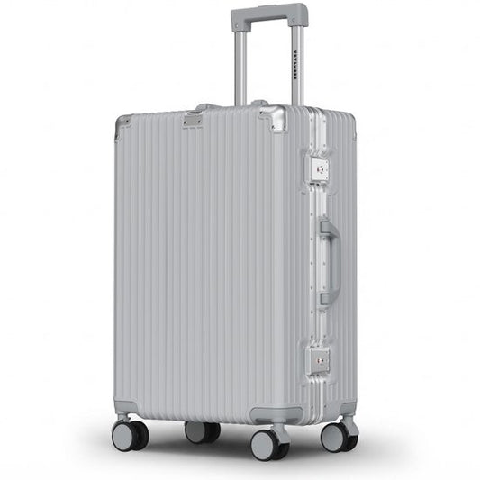 TRVLMORE Premium Reiskoffer Middelgroot - 65x43x26 cm - Spinnerwielen 360° - Dubbel TSA-cijferslot - Polycarbonaat - Ritsvrij - 72 Liter - Zilver