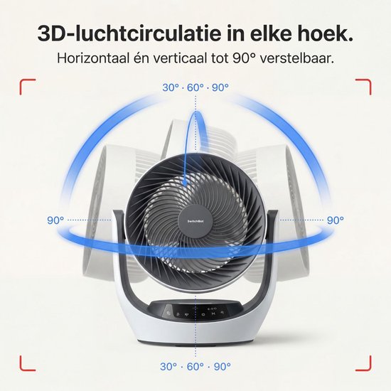 SwitchBot 22dB Draadloze Tafelventilator - Fluisterstille Oplaadbare USB Ventilator met App en Afstandsbediening - Stille Bureau Luchtcirculatie - 4 Standen & Timer - Wit