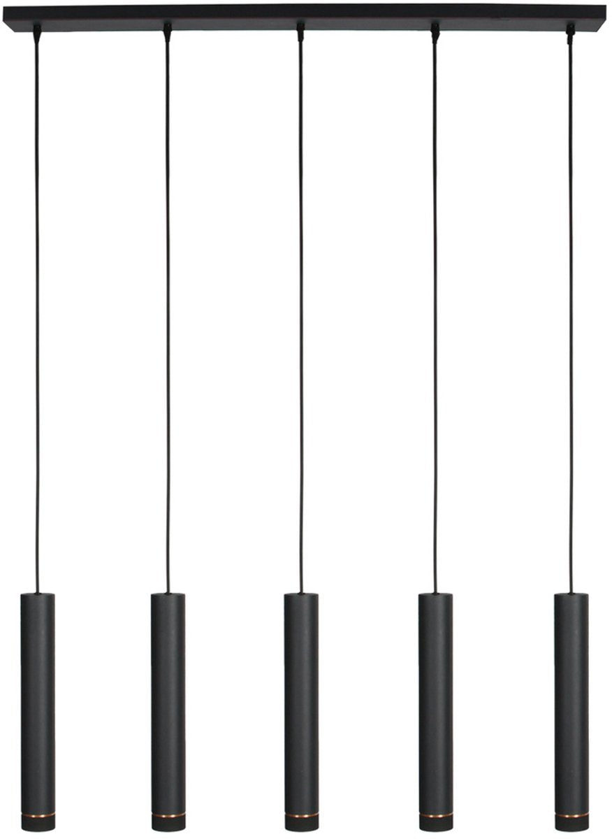 Mexlite Hanglamp DownLume – 5-Lichts – Zwart Metaal – Grote Eettafellamp – GU10 – Modern Design