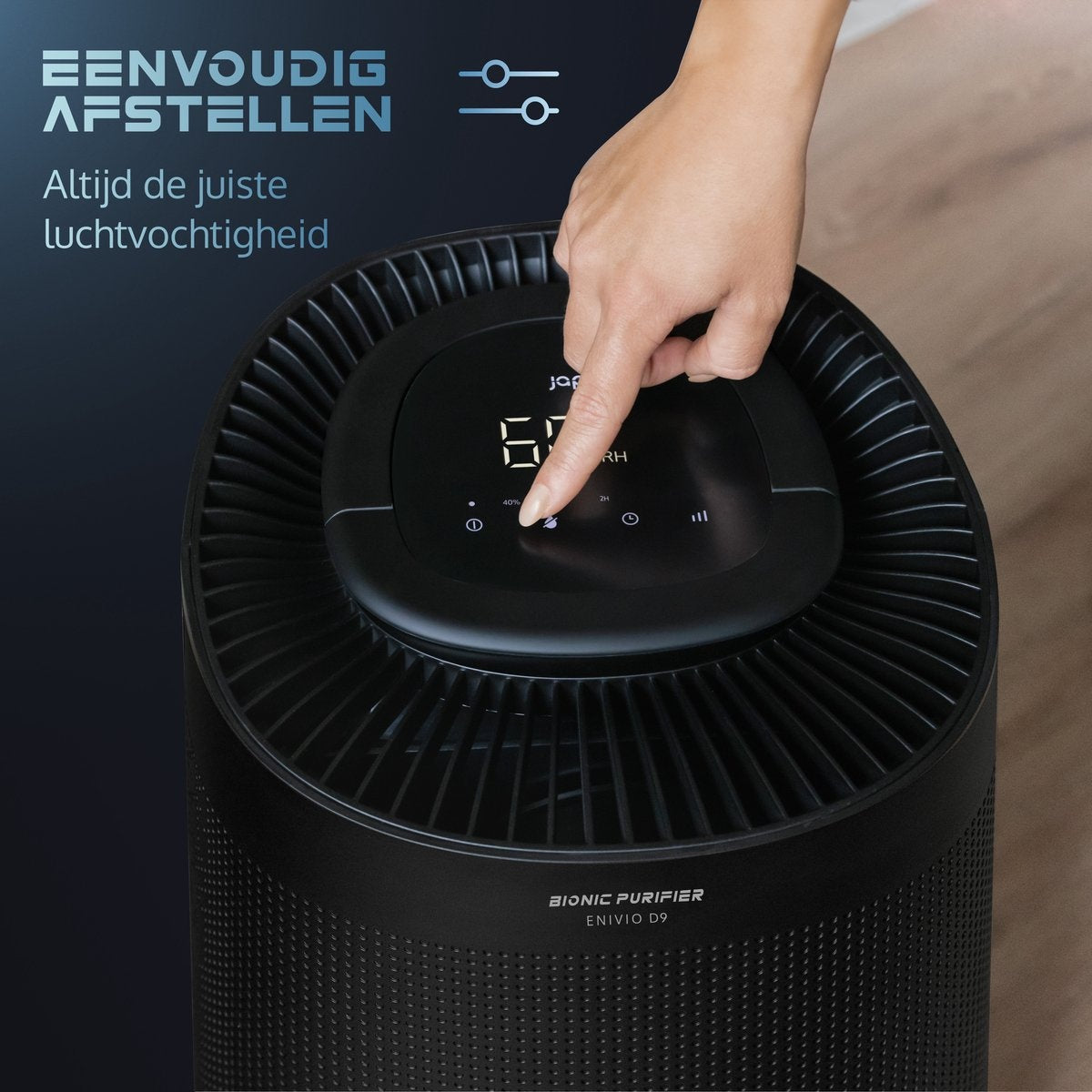 JAP Appliances Enivio D9 - Luchtontvochtiger en luchtreiniger met HEPA-filter en 4 wielen - Ontvochtigt 12L per dag - Hygrostaat - Ontvochtiger huis - Woonkamer, slaapkamer, badkamer en kelder - Met afvoer - Was-droog Functie