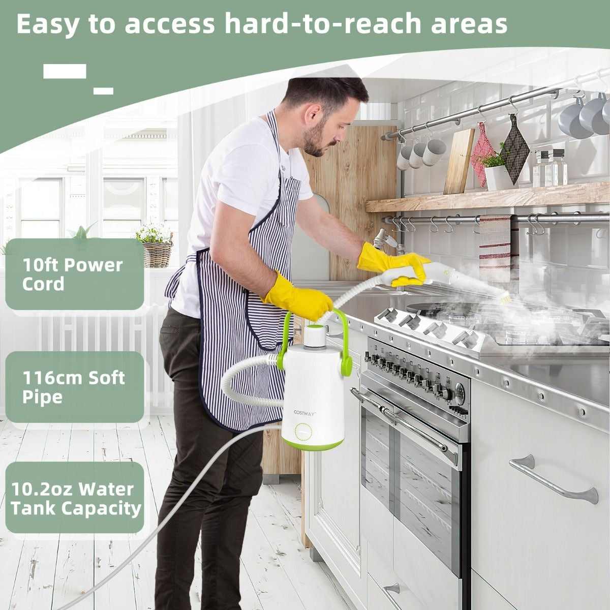 Coast Handstoomreiniger 1000W - 300ml Watercapaciteit en 10 Accessoires - Groen/Wit