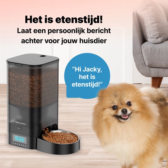 Jake and Jacky Automatische voerbak Kat en Hond - 5 Liter - Incl. RVS Voerbak & Slowfeeder - Voerautomaat & Anti-Schrokbak - Voerdispenser - Eetbak voor Katten & Honden - Zwart