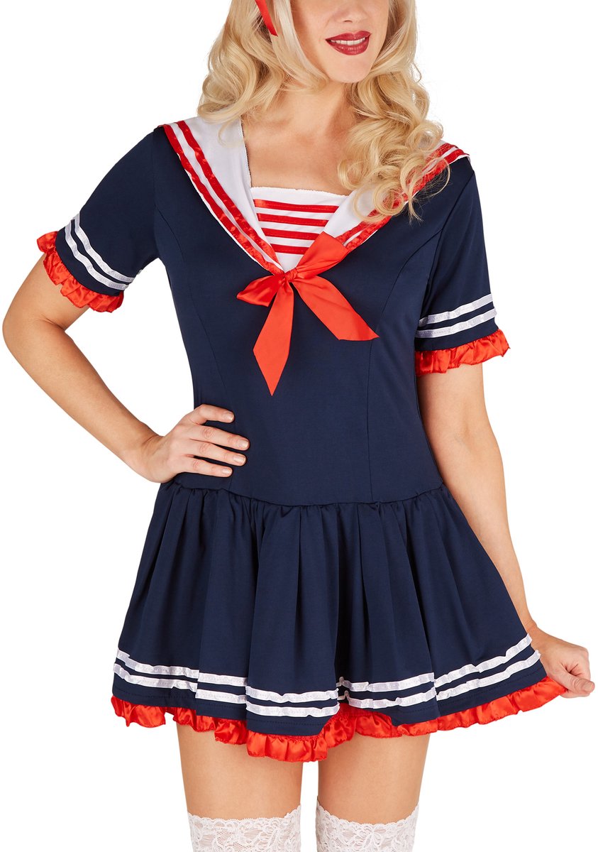Dressforfun - Marinedame - Vrouwenkostuum met betoverende jurk en hoed voor carnaval, themafeesten & verkleden - Maat M