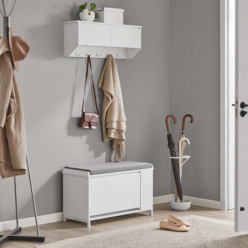 SoBuy Wandkapstok met 2 deuren en 5 dubbele haken - 78x20x30 cm - Max. 25KG - Wit