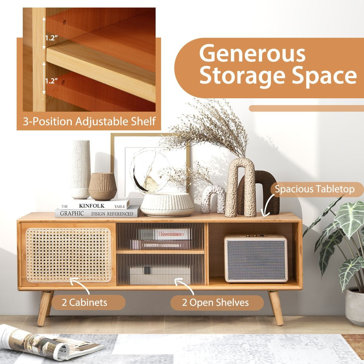 Coast TV-Kast - Max. 100 kg - Bamboe - 121 x 26 x 46 cm