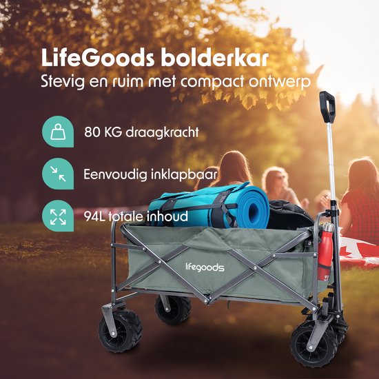 LifeGoods Bolderkar - Opvouwbaar - 80KG Draagkracht - 94L - Wasbaar Polyester - Groen