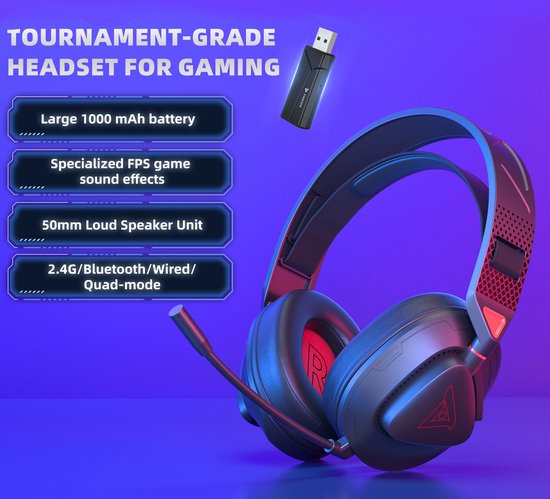 TAIDU THS318 2.4GHz Draadloze Gaming Headset - Over ear koptelefoon - met microfoon - Geschikt voor PS4/PS5, Nintendo Switch - Zwart
