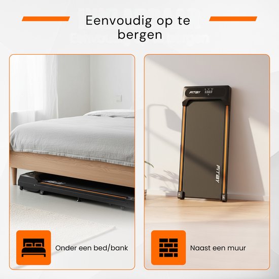 Fitby Loopband - Loopband met helling 5% - 8% - Hardloopband 1-8 km/u - Treadmill - Wandelband - Zwart Oranje