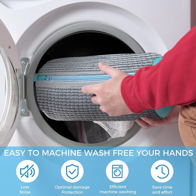 CNMTCCO - 2 stuks schoenwasmachinetas, Waszakken voor de Wasmachine met Ritssluiting, pluche schoenenwaszak,360° reiniging van de tas,multifunctionele bescherming voor sportschoenen - tennisschoenen -grijs