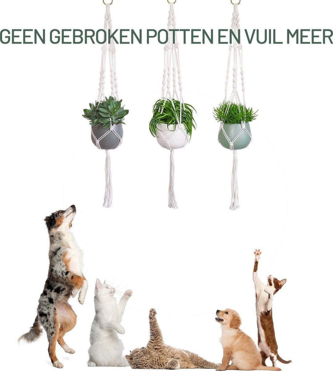 Gadgy Plantenhanger Macramé - Luxe gevlochten touw katoen - 3 stuks - plantenpot ophangen - Hangpot