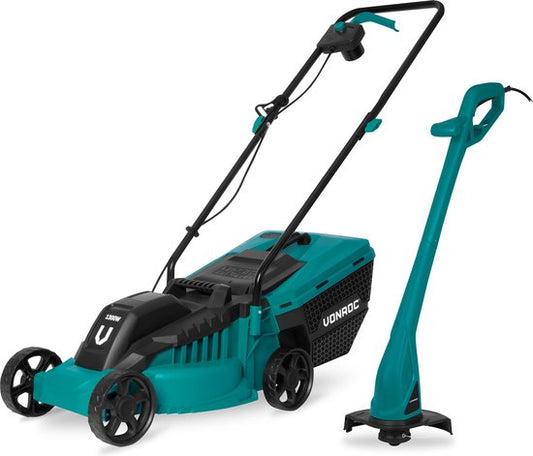 VONROC Grasmaaier 1300W 32cm maaibreedte - en Grastrimmer 300W – Ø230mm maaidiameter  - Complete set!