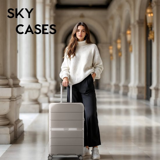 SKYCASES Urban Adventurer - Kofferset - 3-delig - Cijferslot - 232L - Spinner wielen - Reiskoffer met Kofferslot - Lichtgewicht - Beige