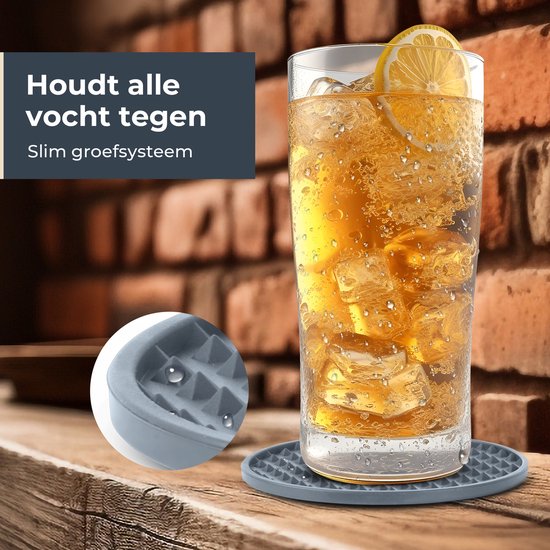 Castagnola Siliconen Onderzetters – Onderzetters voor Glazen – Design Onderzetters met Houder – Onderzettersset – Anti Slip - Set van 6 – Grijs