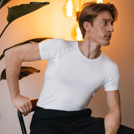 Anti Zweet Shirt - Fibershirts® - Ingenaaide Okselpads- Ondershirt - Wit - Ronde Hals - Heren - Maat XXL