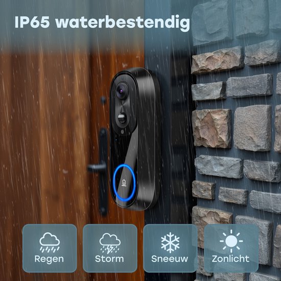 Audyn Video Deurbel met Camera - Draadloze - Slimme Deurbel - WiFi - 1080P - Geen Abonnement - Incl. Draadloze Gong